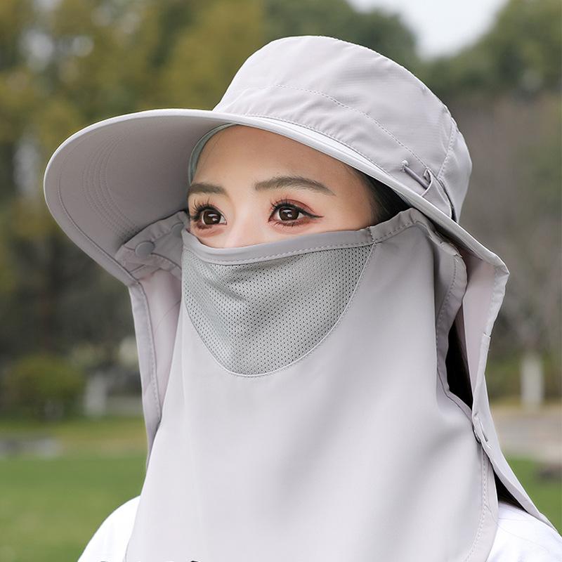 Summer UV Breathable Mask Neck Protection Sun Hat Large Brim All Round Sun Hat Outdoor Sun Protection Hat