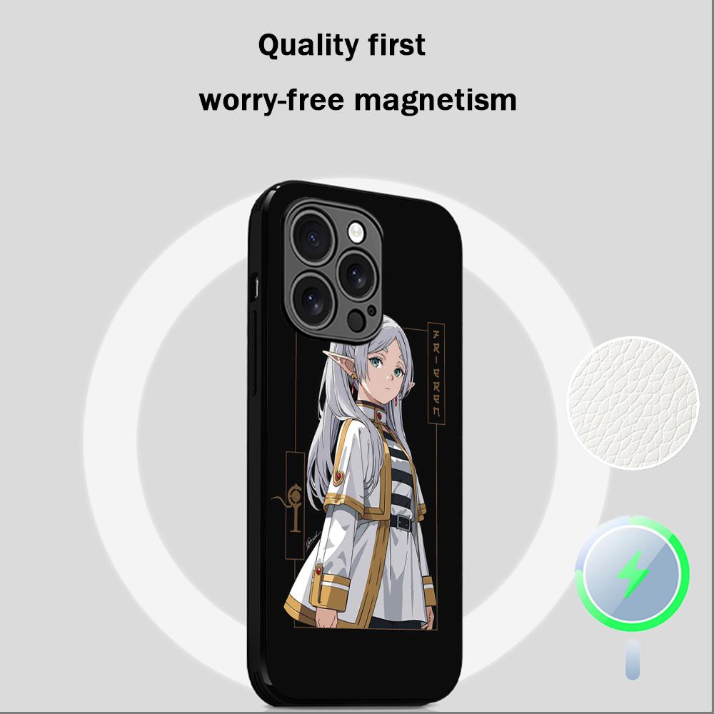 Frieren Japan Anime Cool Girl Pattern Phone Case For iPhone 16 15 14 13 12 11 Plus Pro Max High-end Luxury Magsafe Sheepskin