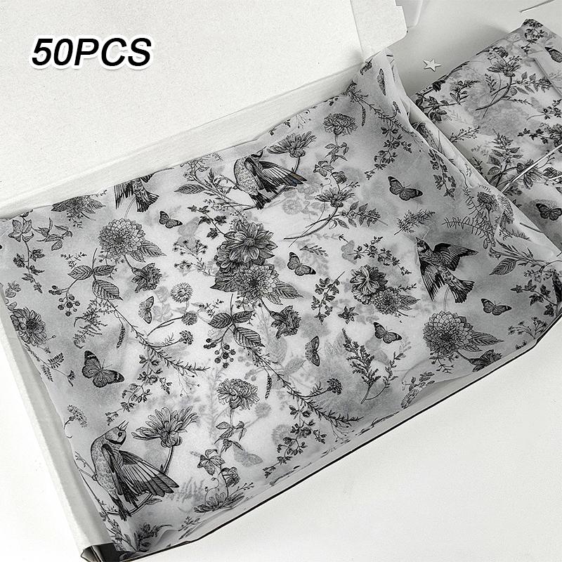 

10/50 шт. Эстетичные листы для упаковки подарков, Упаковка подарков, Черная цветочная птица, Тишью, Высокое качество, 50х35 см чёрный