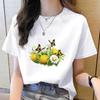 Korean Style Women's Floral Printed Short Sleeve T-Shirt, Round Neck, Casual Fashion for Youth