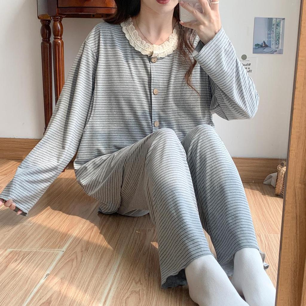 Maternity & Nursing Pajamas Set with Breast Pads for Spring & Autumn – Plus Size