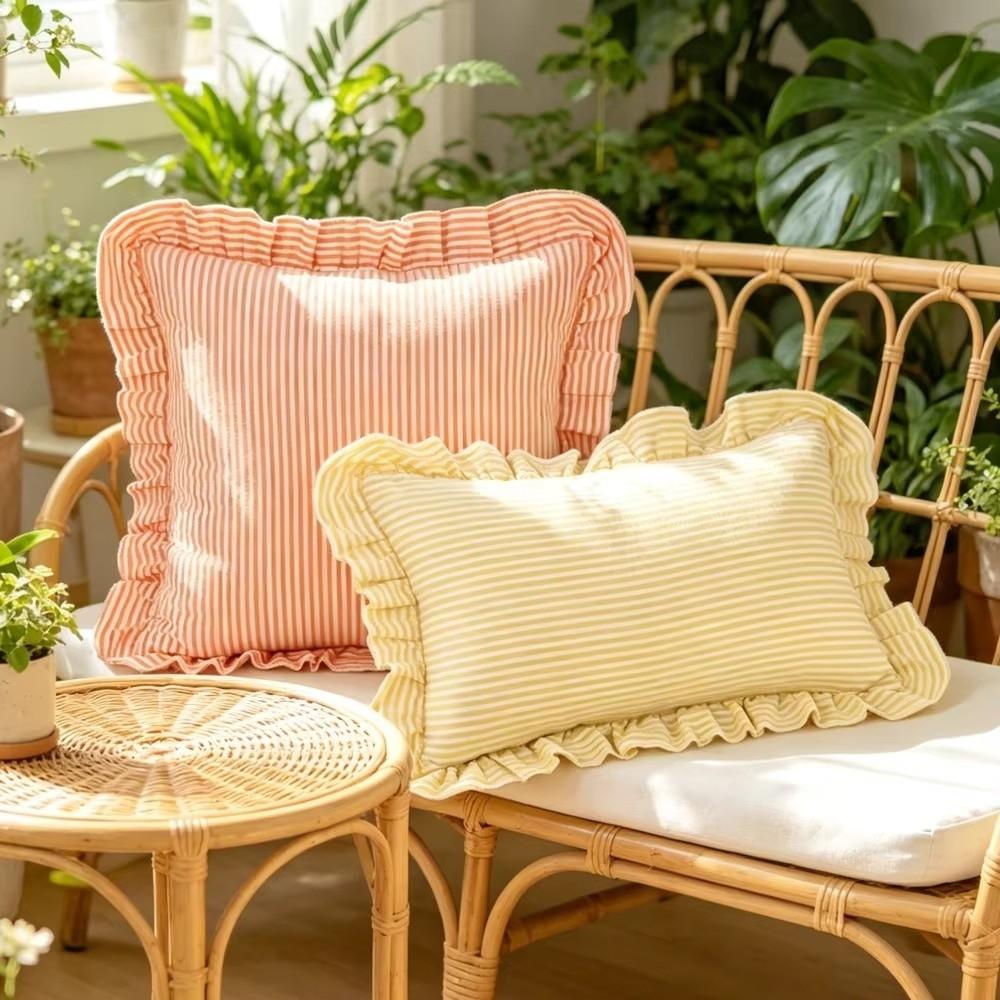30x50cm Plaid Cushion Cover Square Shape Piping Pillowcase Ruffled Cushion Cover Living Room Decor