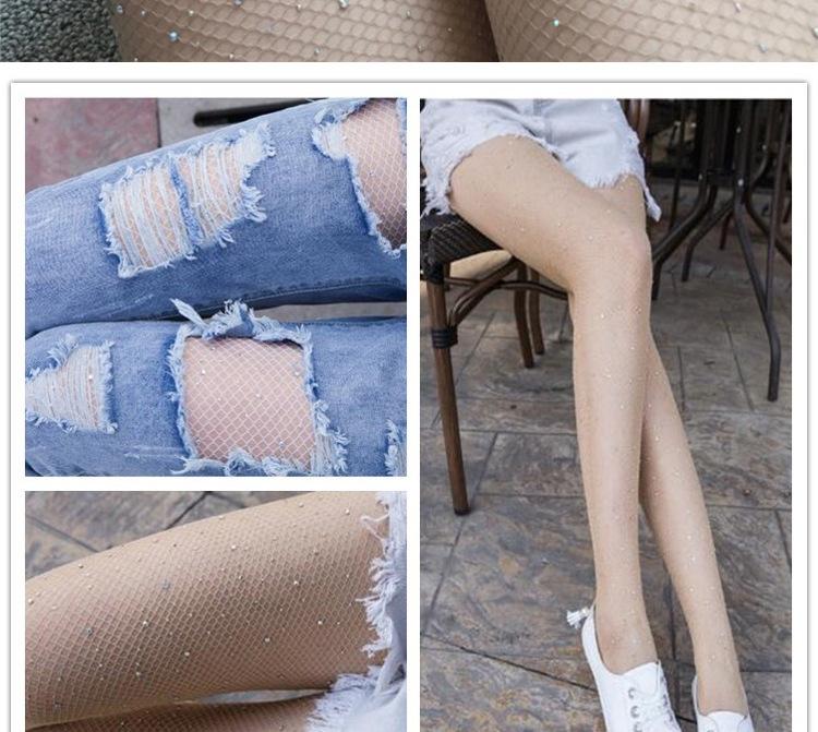 European American-style Sexy Rhinestone-embellished Mesh Garter Belt Fishnet Stockings Large- Medium Mesh Pantyhose Alluring
