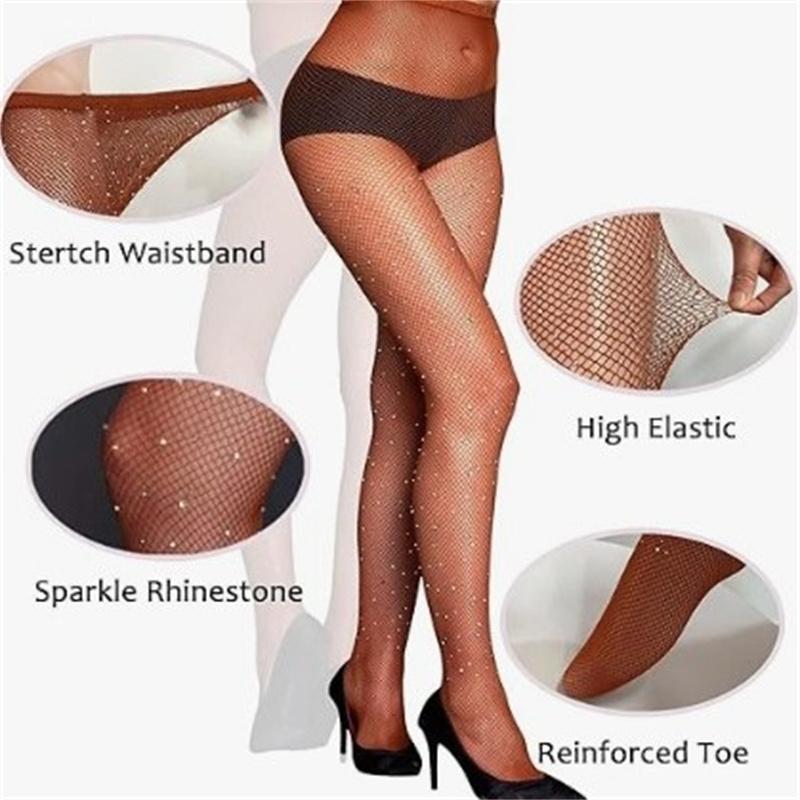 Fashion Fishnet Diamond Pantyhose For Women Sexy Fashion Shiny Tights Female Slim Rhinestone Mesh Stockings Tights Hosiery