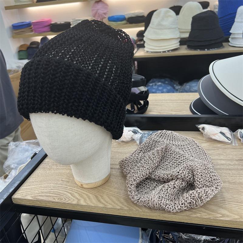 

Summer new knitted bamboo and linen breathable stacking hat women s fashion literary soft fashion bag head hat can be washed M（56-58cm） чорний