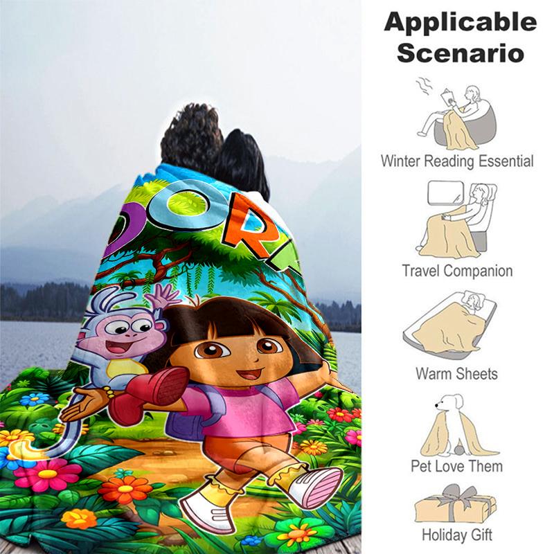 1pc Blanket D-Doras The Explorer Print Design, Lightweight Blanket for Sofa, Bed- Soft &Warm, Gift for All Seasons like Christmas, Halloween