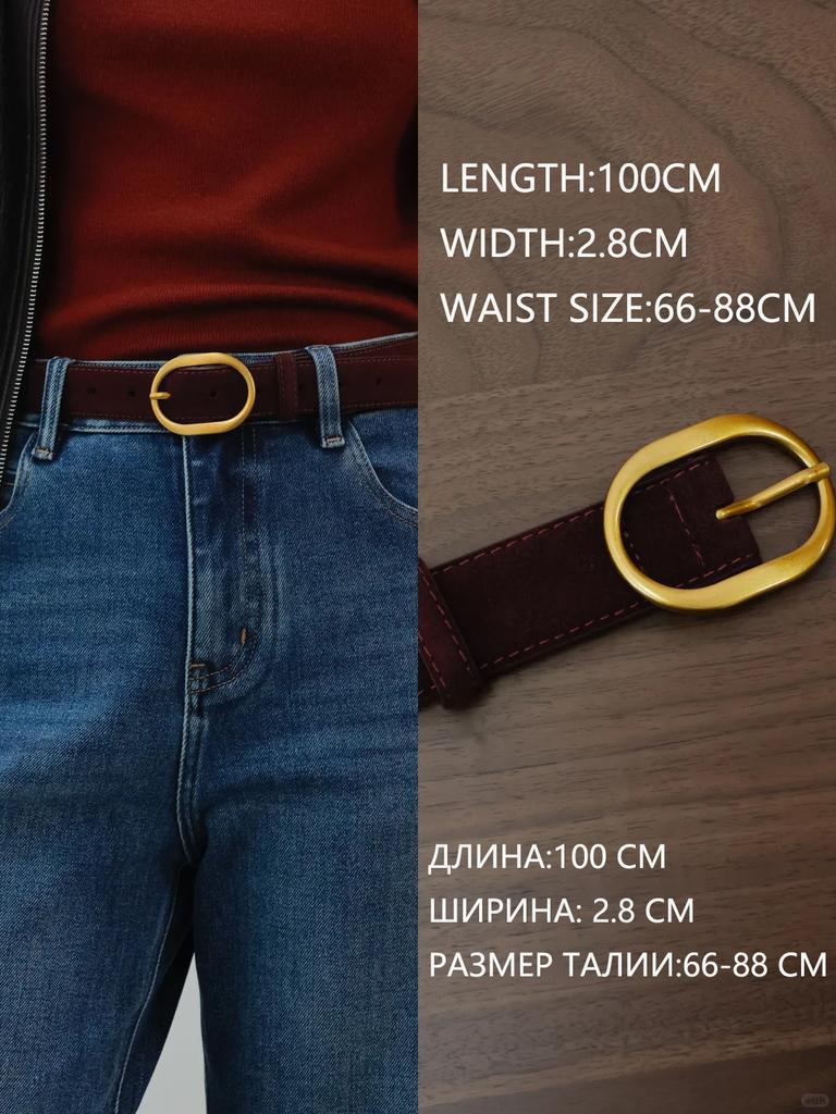 Fashion Women Skinny Belts Vintage Suede Cowhide Belt Gold Buckle Genuine Leather Belts Ladies Dress Coat Decoration Waistband