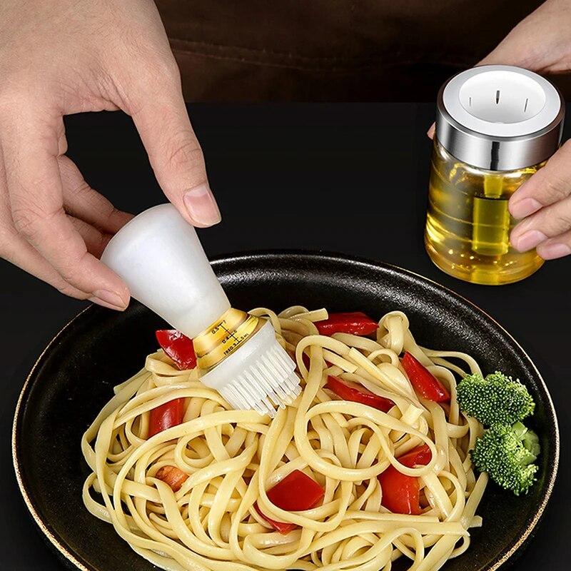 Portable Oil Bottle with Silicone Brush Kitchen Glass Bottle Cooking Barbecue Grill Oil Pastry Brush BBQ Baking Accessories