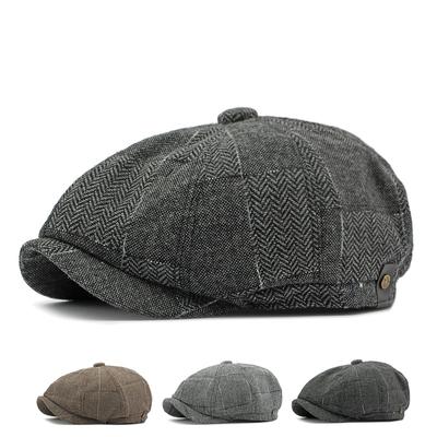 Spring Octagonal Cap Men Check Plaid Beret Women British Style Peaked Cap Newsboy Cap