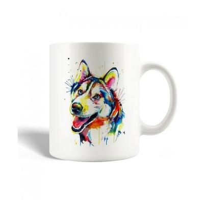 Mug En Céramique - Abstrait - Tête De Loup - 30cl - Compatible Lave-Vaisselle - Blanc