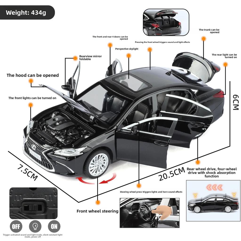 1: 24 Lexus ES300H Alloy Sound and Light Puzzle Die-casting Car Model Parent-child Birthday Gift Toy Collection Decoration
