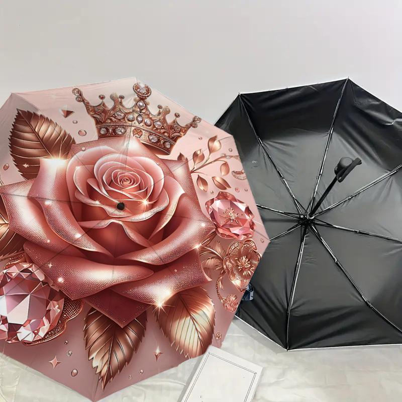 1PC Crown Rose Umbrella-9-Rib Reinforced, Automatic Open, Lightweight & Durable, Cute Fashion Accessory for Outdoor-P0719