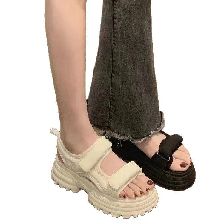 Thick-soled Heightening Casual Sandals Women's Summer 2025 New Versatile Muffin Shoes Sports Velcro Beach Sandals