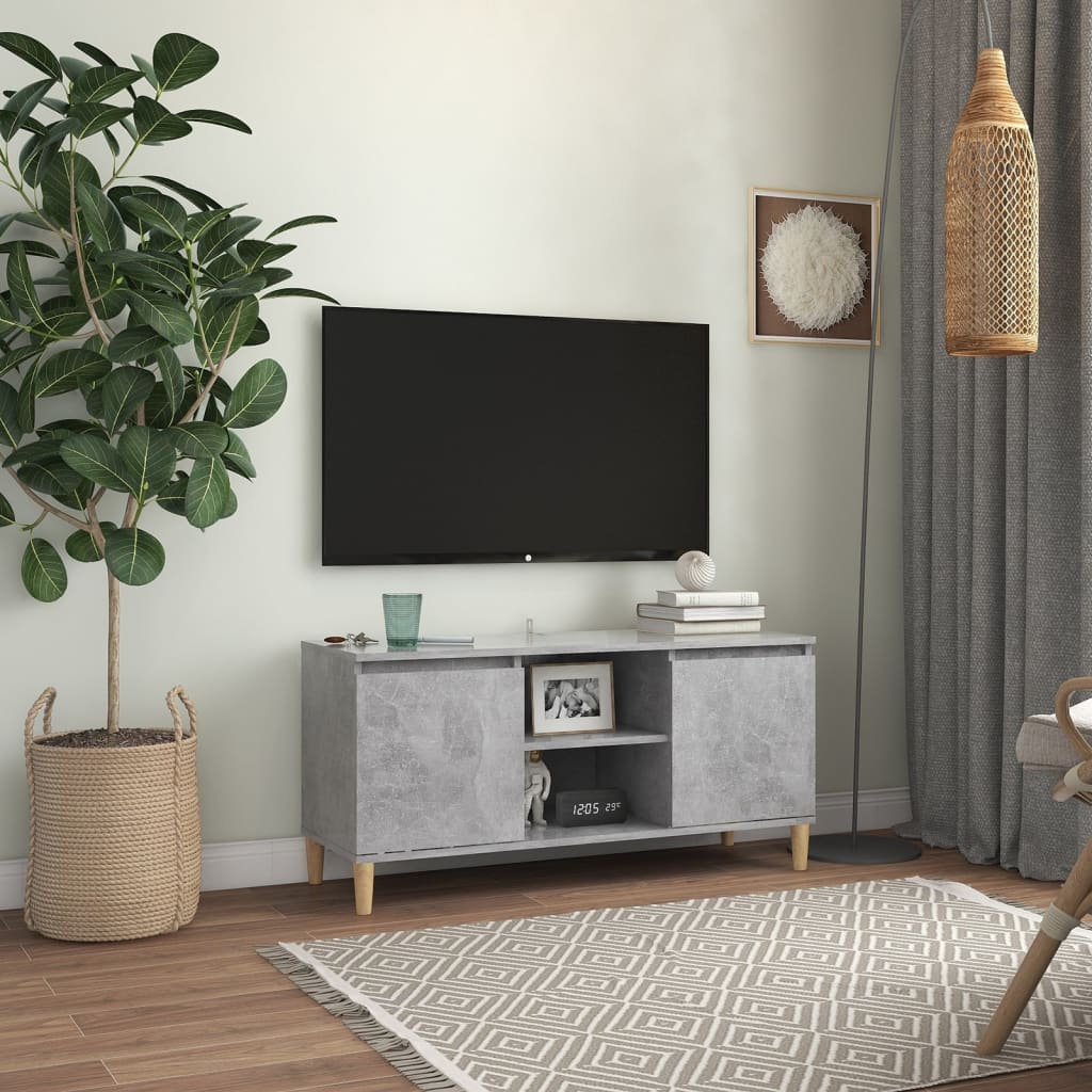 TV Cabinet with Solid Wood Legs Concrete Grey 103.5 x 35 x 50 cm