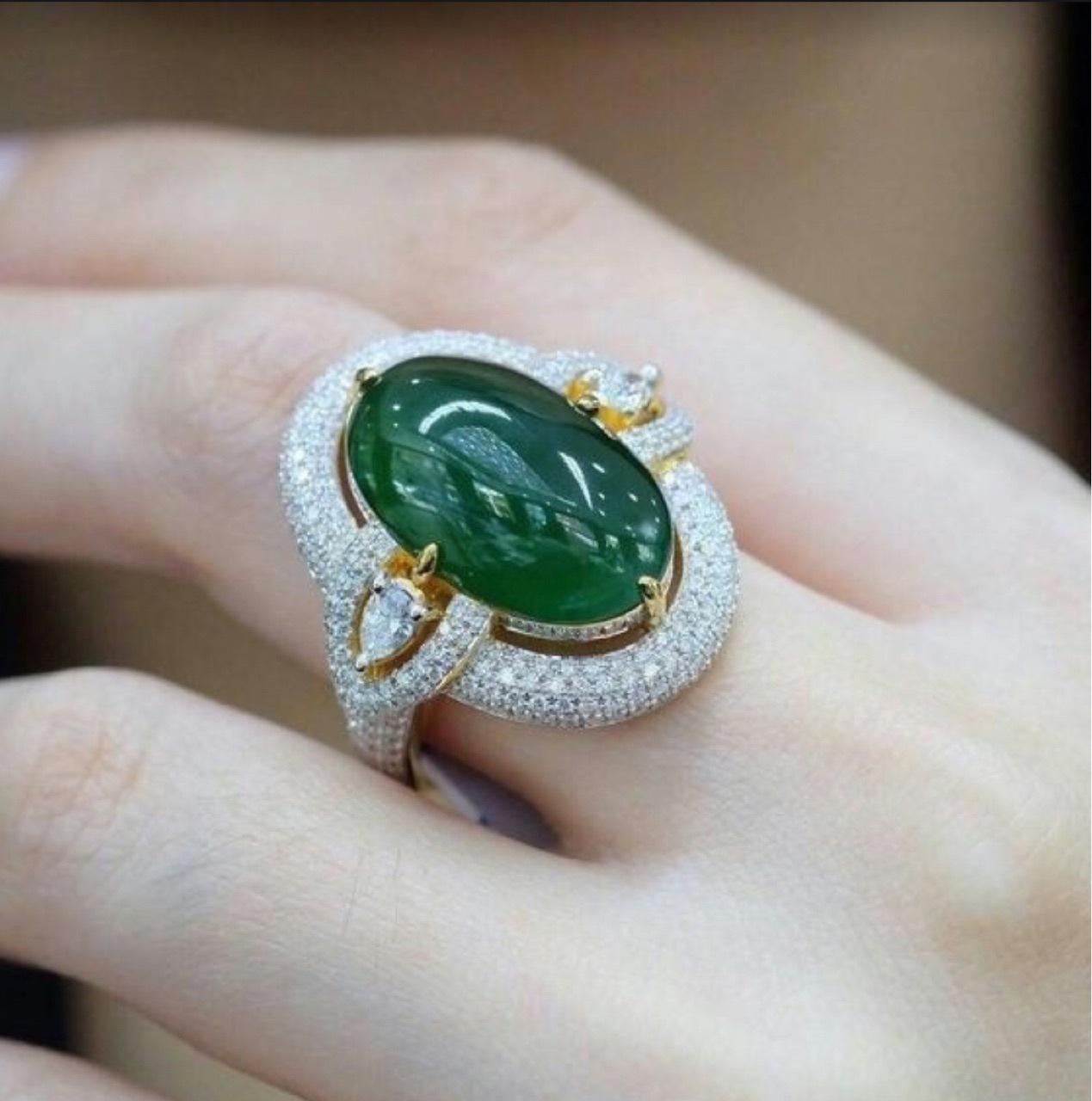 Emerald Inlaid Mosaic Gold Ring - Hot Selling Jewelry Size 8 фото
