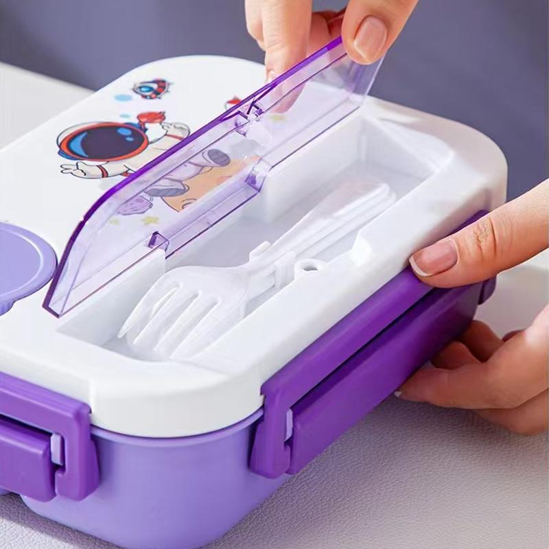4Grid Lunch Box Outdoor Bento Box with Fork Microwave Heated Lunch Container with Sauce Box for Children Student Food Storage