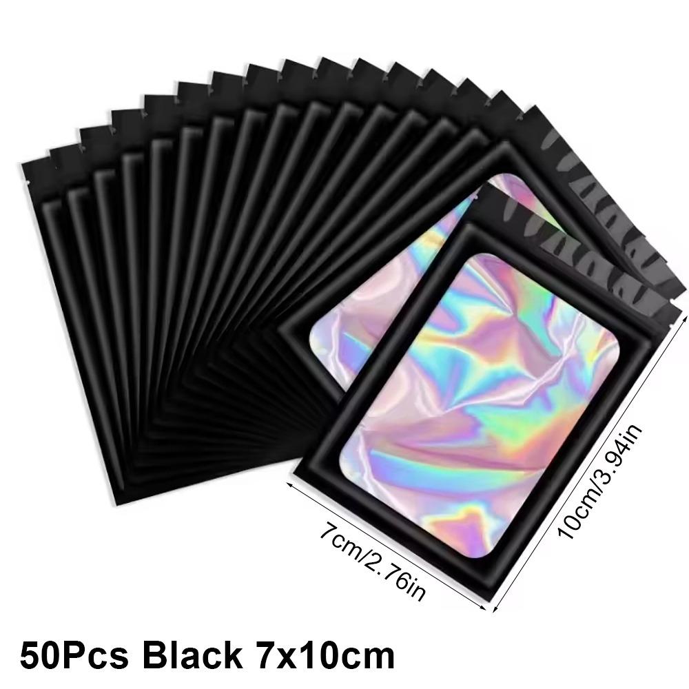 

50Pcs Holographic Laser Color Ziplock Bag Plastic Packaging Pouch Jewelry Retail Gift Storage Black 7x10cm
