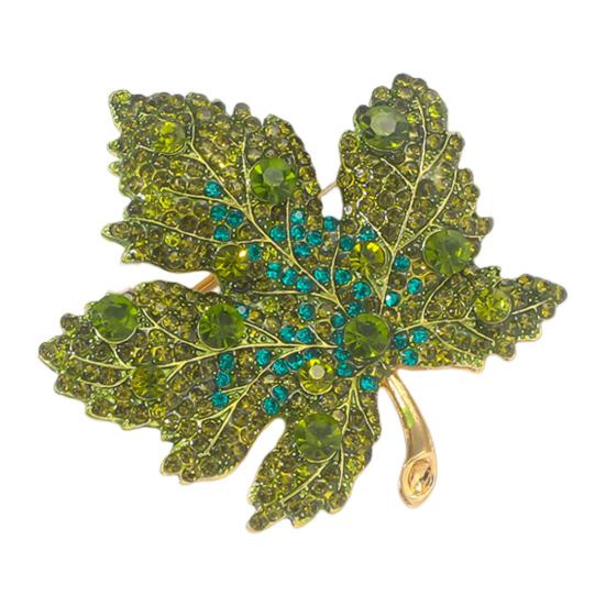 Women Brooch Rhinestone Maple Shape Collar Pin Anti-Oxidation Anti-Rust Party Evening Wear Clothes Pin Bag Scarf Sweater Brooch