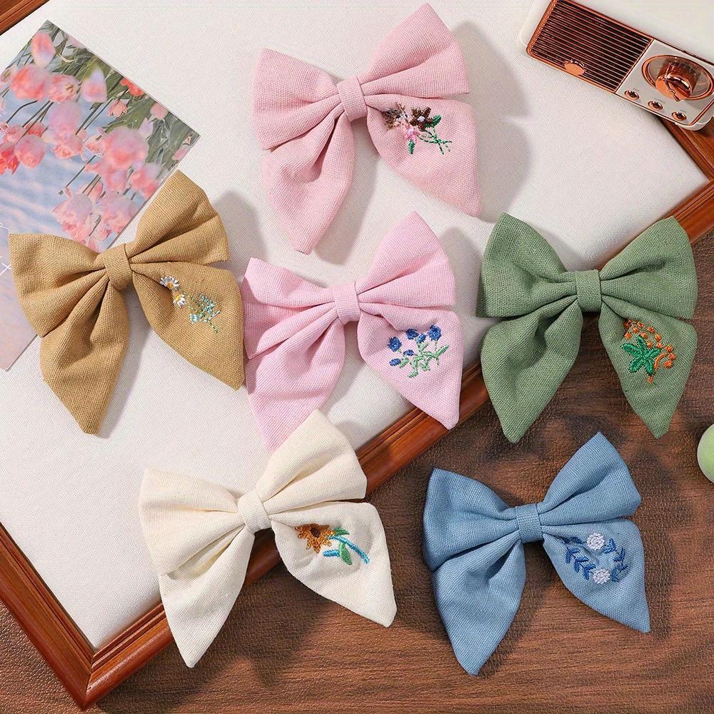 Embroidery Bows Hair Clips Solid Hairpins for Handmade Ribbon Barrettes Butterfly Hair Pin Headwear