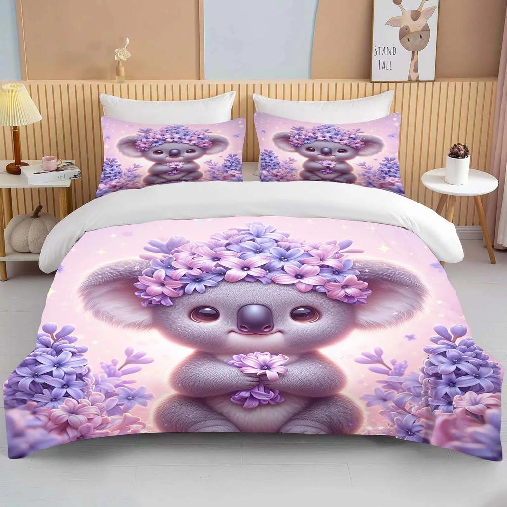 Cartoon Koala Print 2/3PCS 1Quilt Cover 1/2Pillow Cases Bedding Set Duvet Set Comforter Bed Set Queen King Size Home Textile