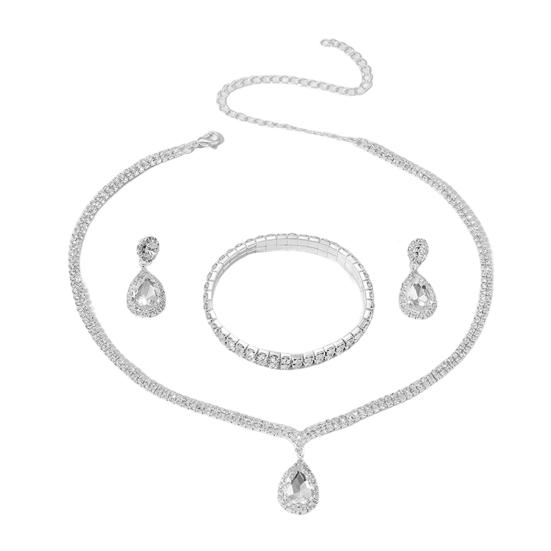 

1 комплект, женское ожерелье, подвеска в виде капли воды, элегантный темперамент, роскошные сверкающие висячие серьги со стразами, браслет