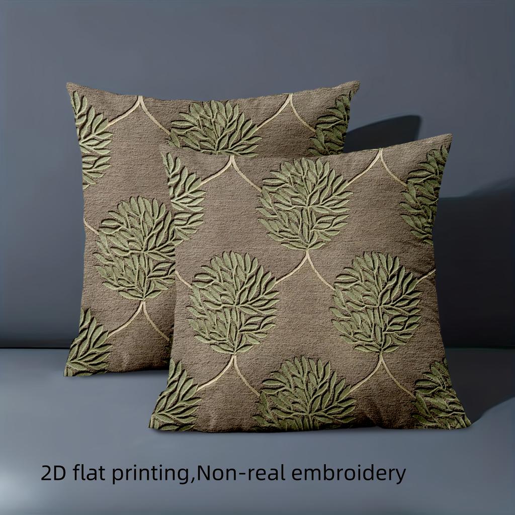 1 pillowcase 2D flat printing Brown Pillow with Leaf Pattern Embroidery Style Polyester pillowcase sofa decorative cushion cover