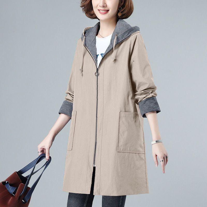 Autunno e Inverno Fodera a Doppio Strato Trench di Media Lunghezza con Cappuccio da Donna Sono Sottili, Semplici, Casual e Ampi