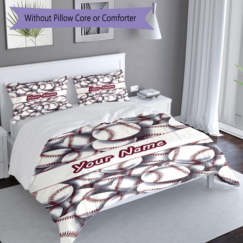 3PC Custom Name Baseball Fan Cover Bedding Set Duvet Cover Closure Includes 1 Duvet Cover & 2 Pillowcases for Bedroom
