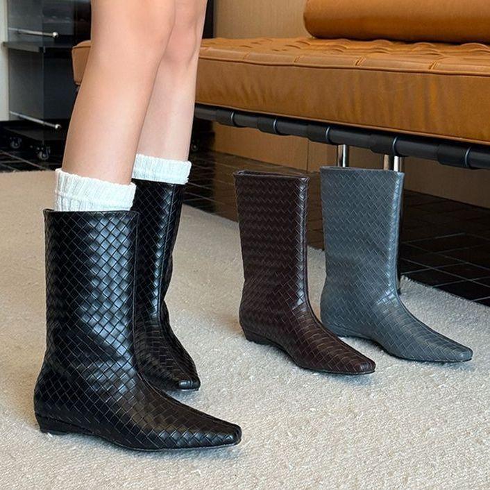 Short Boots Women's Autumn and Winter 2025 New Women's Boots Low Heel Boots Small Square Head Flat Bottom Short Boots Sleeve Fashion Boots