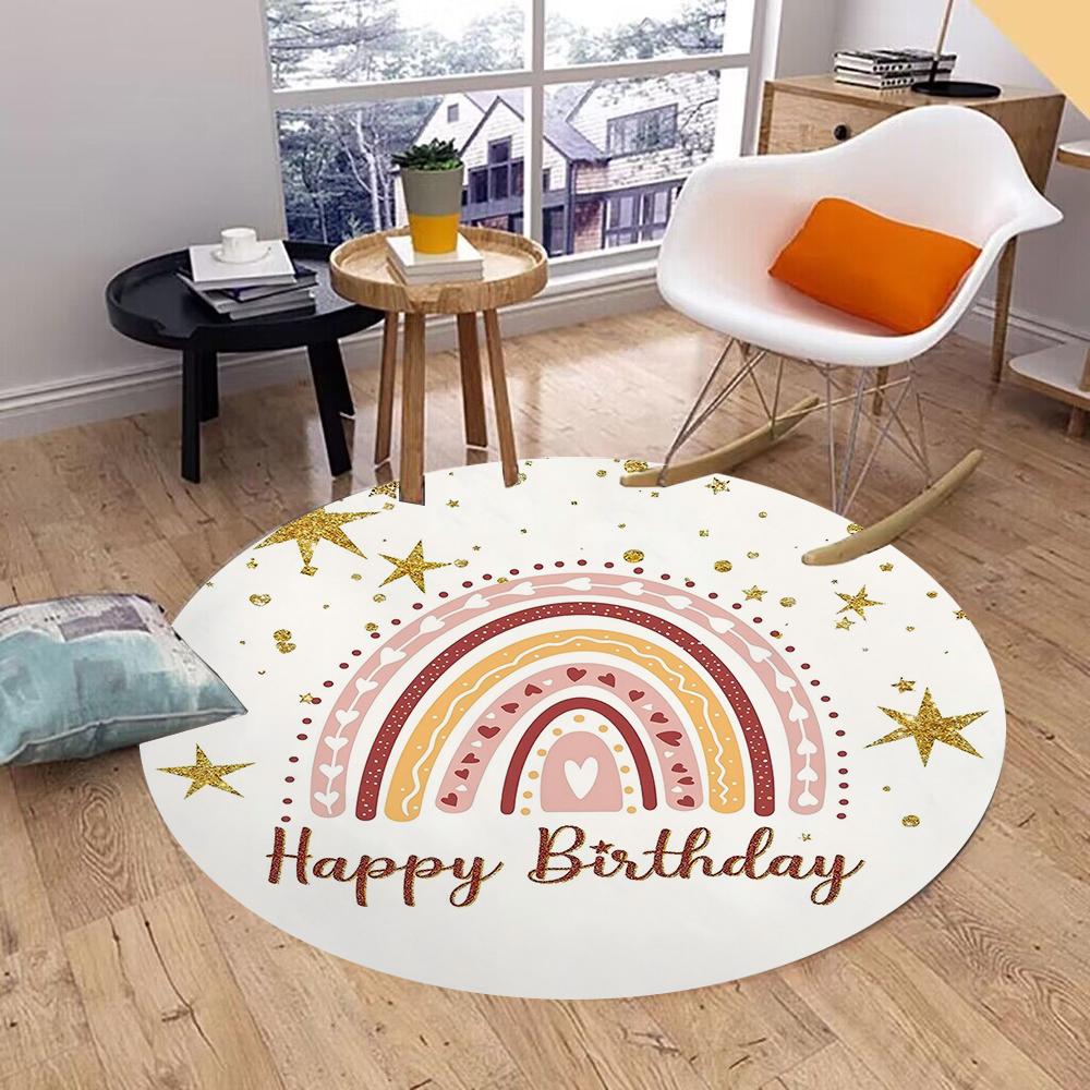 RANIBOW Print Round Rug Floor Mat Non-Slip Machine Washable Flannel Carpet for Home Living Room Kids Playmat Bedroom Floor Mat