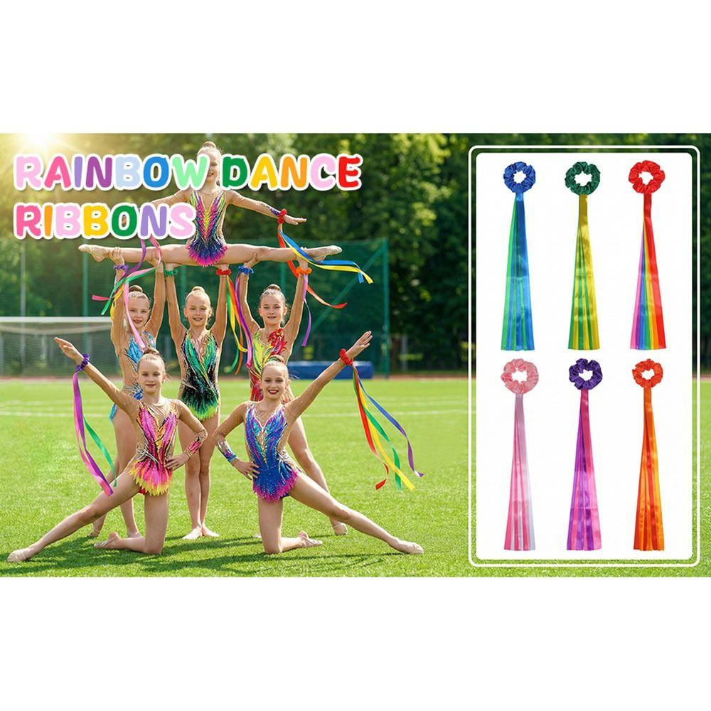 6Pcs Rainbow Gymnastics Long Ribbon Multicolor Rainbow Dance Ribbons Wrist Streamers Dance Party
