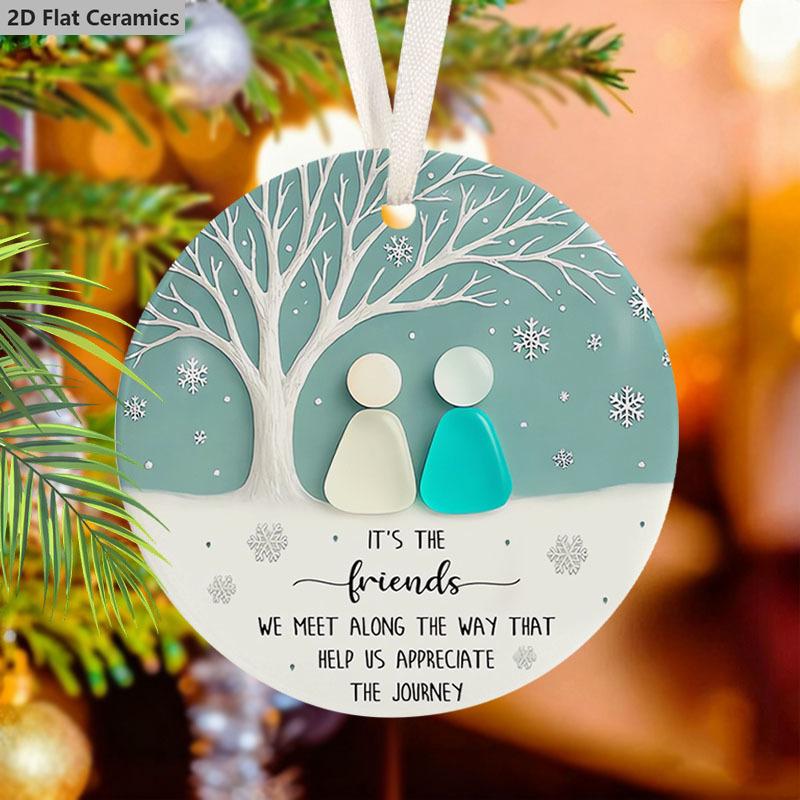 Freundschaft Keramik Anhänger Schmuckstück, Elfenbeinfarbene Kordel Design mit Schachtel, Andenken für beste Freunde, Weihnachtsbaum Dekoration, Ideales Weihnachtsgeschenk Geburtstagsgeschenk