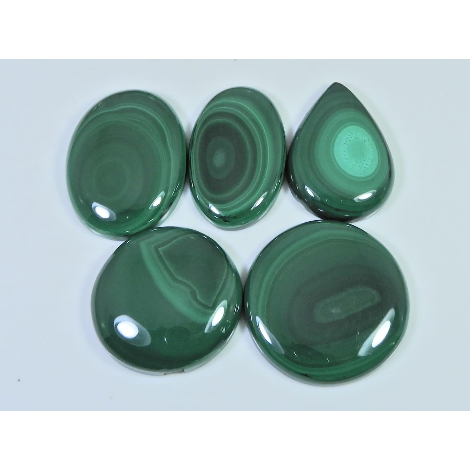 

302Cts. Natural Malachite Mix Shape Cabochon Loose Gemstone 5Pcs Lot C-2110