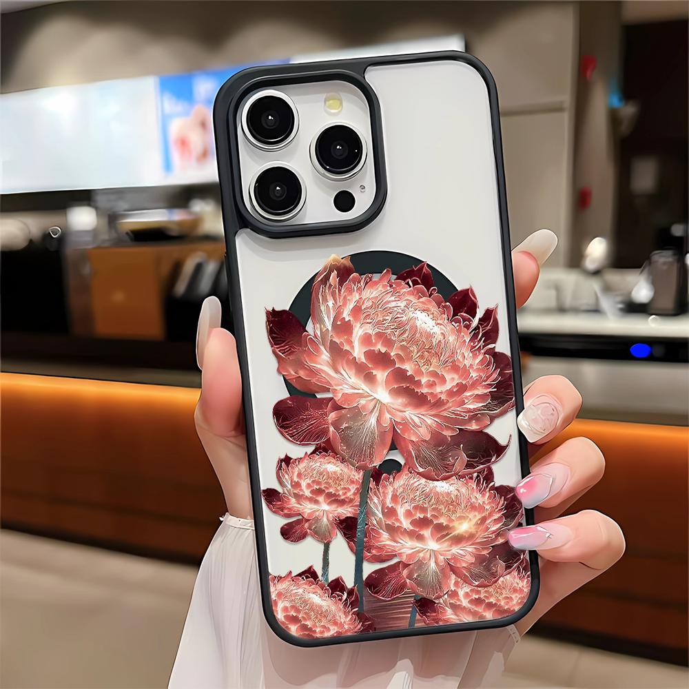 Magsafe Magnetic Wireless Charge Phone Case For iPhone 17 16 15 14 13 12 11 Pro Max Blooming lotus flowers Cover
