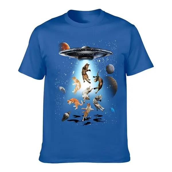 Cute Alien-Cat Space Lover Graphic Tee Y2k Top Novelty Gift Galaxy Cat Cats UFO Humor Funny Kitttyy Graphic Kitten Owner T-Shirt