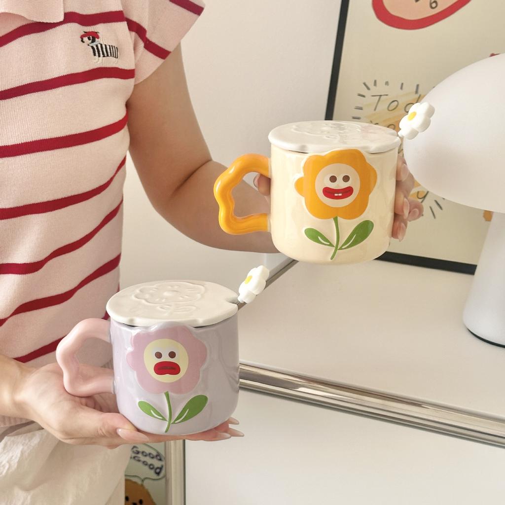 Birthday Gift for Girls Practical Ceramic Mug with Lid Spoon Cup Couple Home Breakfast Coffee Milk Cup