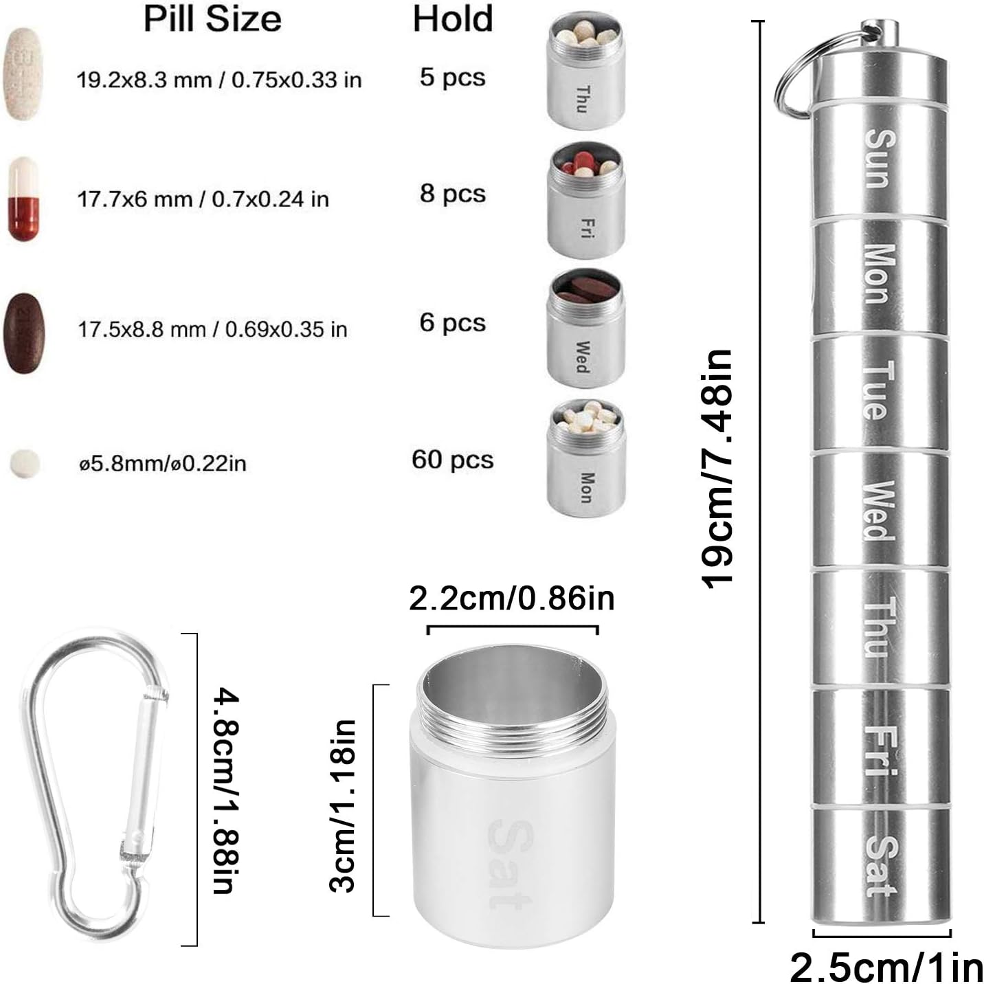 

Кейс для таблеток на 7 дней, Портативная таблетница, Messar 7 отделений, Еженедельный органайзер для таблеток из алюминиевого сплава, Водонепроницаемый органайзер, Дорожный тубус для таблеток, Бутылочка для таблеток, Таблетки