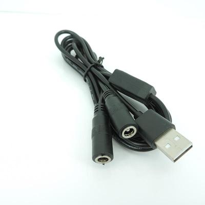 1m USB 2.0 męski na 2-drożny DC męski żeński rozdzielacz kabla 22awg 3A wtyczka 5,5 x 2,5 mm zasilacz przewód adapter złącze taśmy