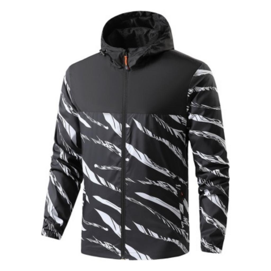 Herren Lässige Outdoor Jacke mit Kapuze im Reißverschluss-Stil, Herren Farbblock Schnelltrocknend Dünn Winddicht Und Wasserdicht Sport Windjacke