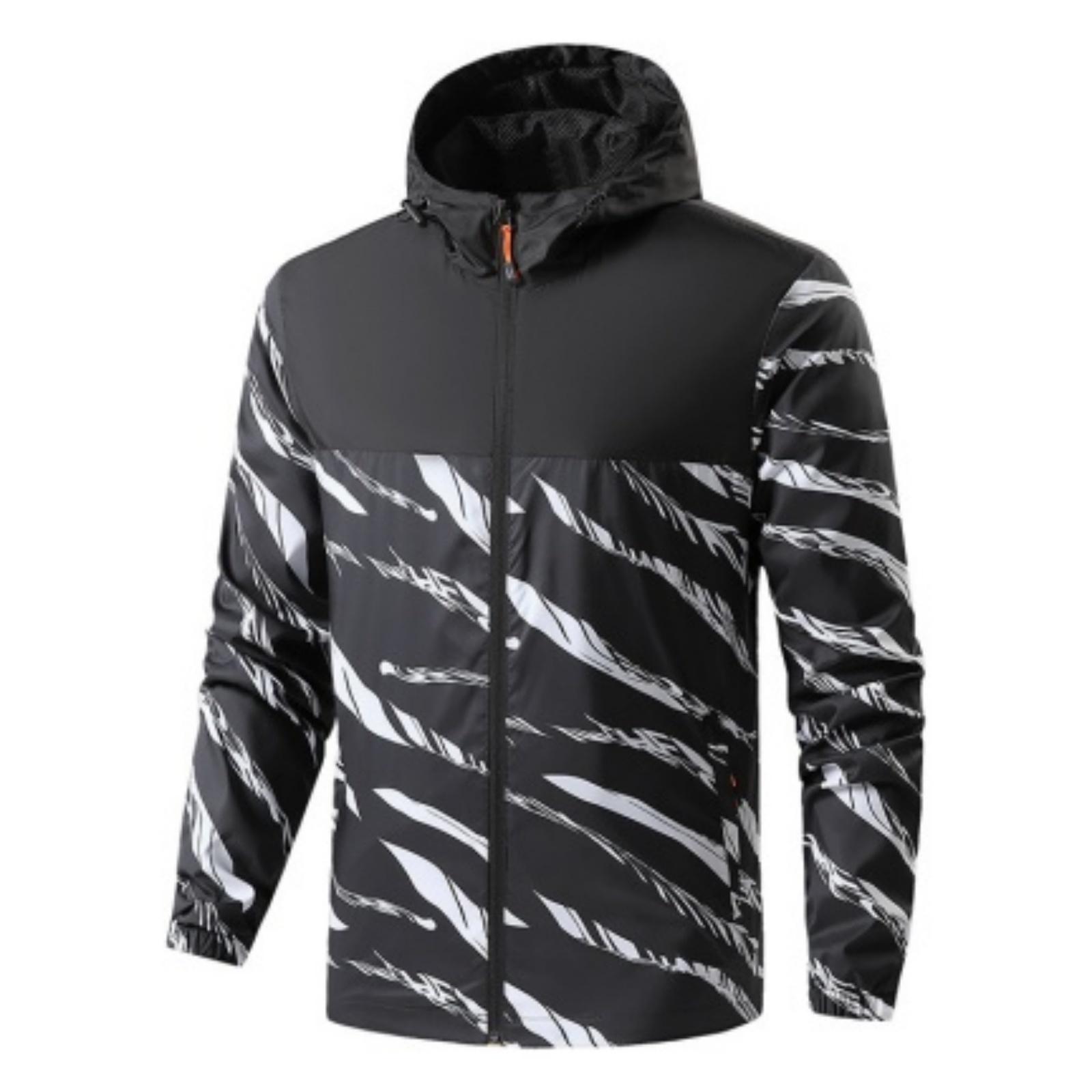 

Men s Casual Outdoor Zipper-style Hooded Printed Jacket, Men s Color-blocked Quick-drying Thin Windproof And Waterproof Sports Windbreaker Jacket XL чёрный