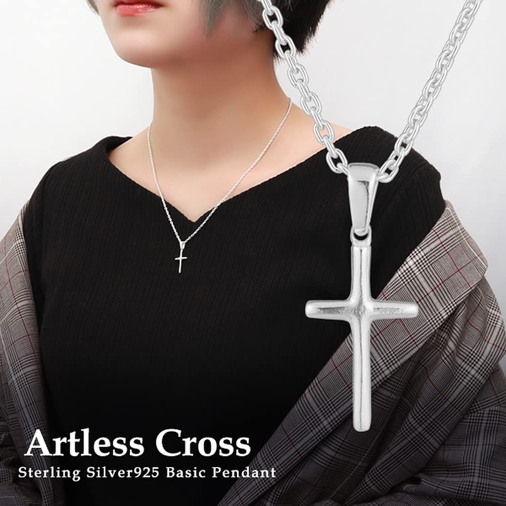 Shinjuku Gin no Kura Small Simple Cross Silver 925 Necklace Crucifix Latin Cross Pendant (45cm Chain)