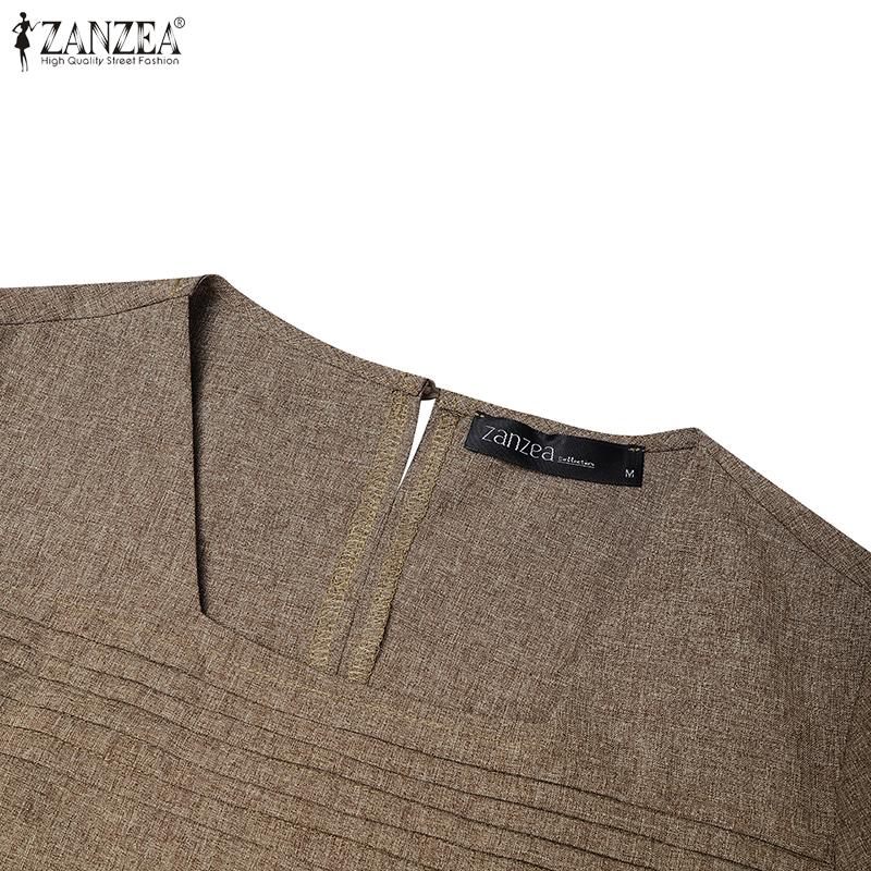 ZANZEA Women Casual Sqaure Collar Summer Loose 3/4 Sleeve Blouse