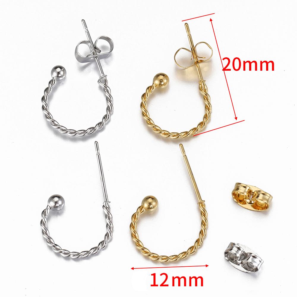 10pcs Stainless Steel Gold Plated C Shape Huggie Earring Posts Anti-allergy Stud Earrings Components for DIY Women Jewelry Gifts