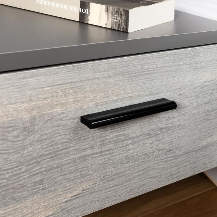 LEONARD Lit adulte 140 x 190 cm + 2 Chevets et Tête de lit en simili - Décor chêne - L 195,7 x P 235,5 x H 90,5 cm