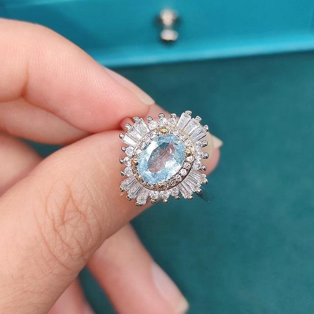 

Cincin Emas Putih 18K untuk Wanita Alami 3Ct Bule Batu Solitaire Cincin Cocok Setengah Keabadian Cincin Pernikahan Pertunangan Jewerly Biru
