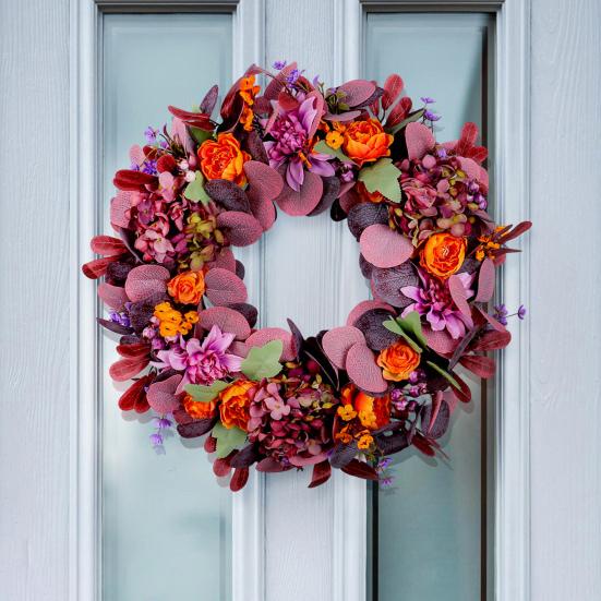 Fall Wreath Vibrant Color Bow-knot Design Easy to Hang Multipurpose Thanksgiving Front Door Garland Autumn Decoration