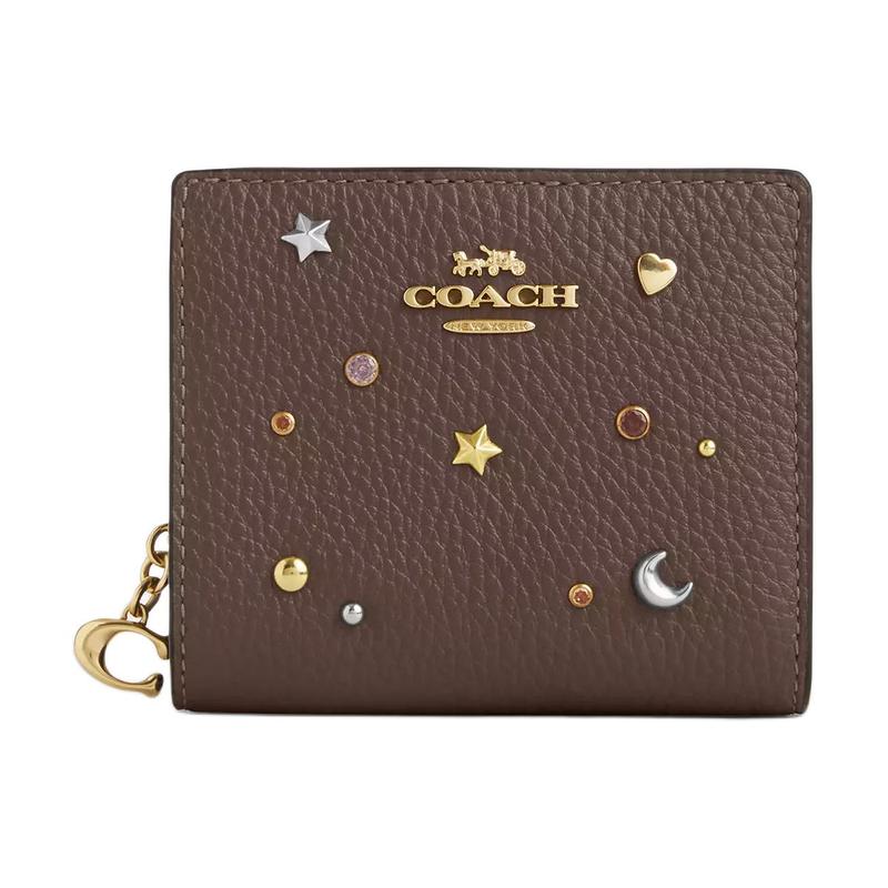 COACH Snap Wallet 11 Rivet Design Leather Wallet Women s Dark Stone dark stone коричневый