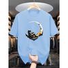 Camiseta Casual de Manga Corta para Hombre de Algodón 100% Puro, Corte Holgado, Estampado de Astronauta Iniciando Sesión y Luna, Cómoda, Cuello Redondo