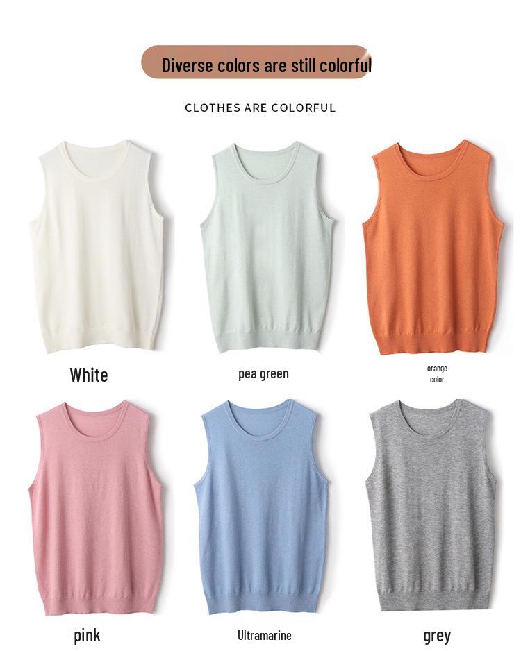 2025 Women's Fine Merino Wool Round Neck Sleeveless Knitted Vest – Solid Color, Loose Fit, Versatile Base Layer for Early Autumn