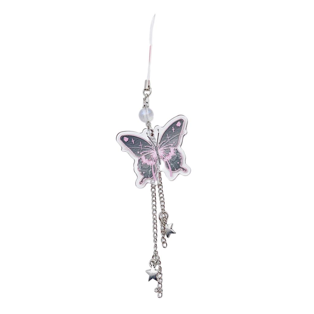 Elegant Butterfly Pendant Keychain Stylish Butterfly Keychain with Star Chain Pendant Portable Phone Charm Ornament